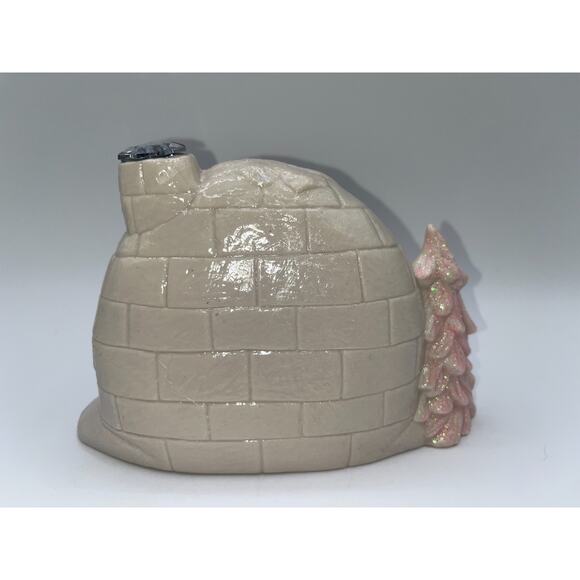 Vintage Ceramic Igloo Diorama Pastel Blue Reindeer With Wreath Pink Tree OOAK - Picture 10 of 16